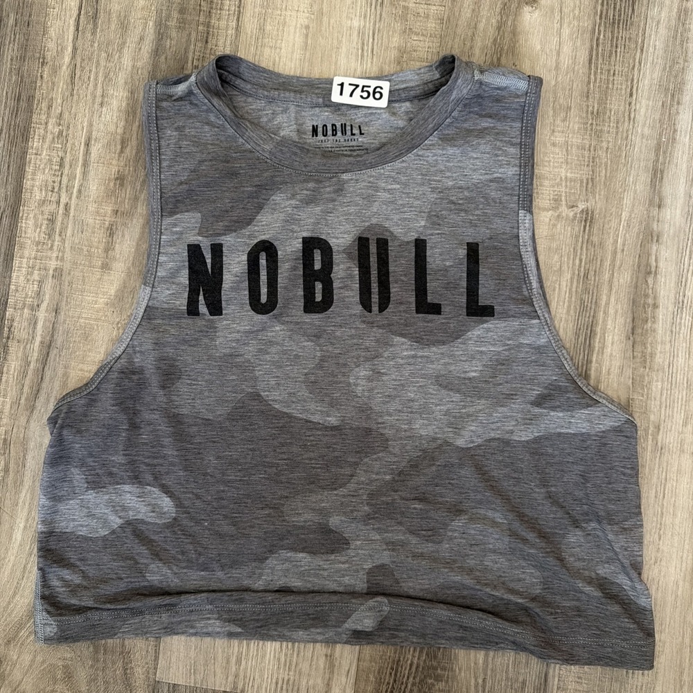 NoBull Cropped Muscle Tank Top Women's Gray Camo Sleeveless Stretch CrossFit S